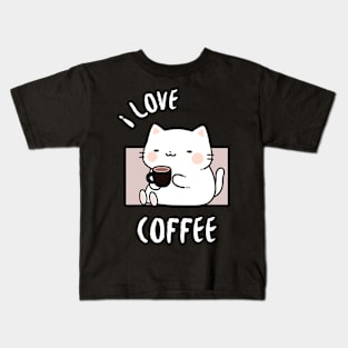 Coffee-Loving Cat Kids T-Shirt